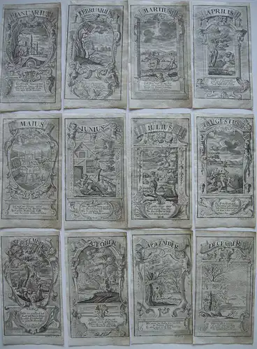 Th. Bäck (XVIII/XIX) 12 Monatsbilder 12 emblematische Kupferstiche um 1780