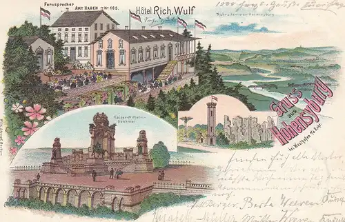 Ak Hohensyburg Westhofen Dortmund Hotel Wulf Litho gel 1898 Nordrhein Westfalen