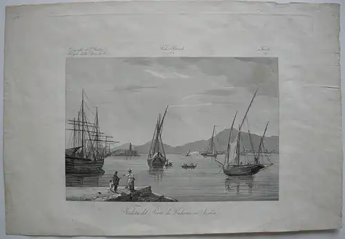 Veduta del Porto di Palermo Sicilia Orig. Kupferstich 1845 Zuccagni-Orlandini