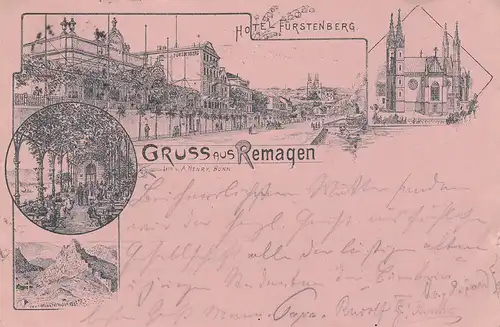 AK Remagen Ahrweiler Hotel Fürstenberg Vorläuferkarte gel 1894 Rheinland Pfalz