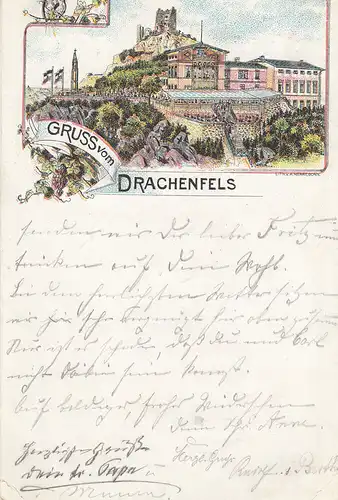 AK Drachenfels Siebengebirge Königswinter gel 1894 Litho Nordrhein Westfalen