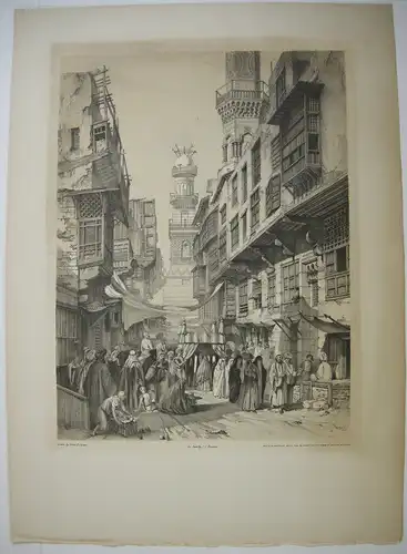 Kairo Beyn-El-Kasreyn Minarett Kalaoon Lithographie Bourne Carter 1840 Ägypten
