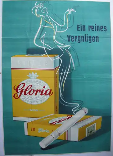 Plakat Reklame Gloria Zigaretten Werbeplakat Orig Lithografie 1960