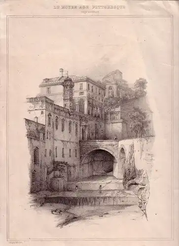 Genova Anciennes constructions Lithografie von Chapuy 1850 Italia Genua
