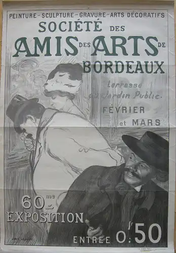 Plakat affiche Amis des Arts Bordeaux Jean Lefort Lithografie entoilé 1900