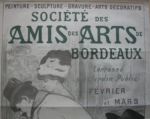 Plakat affiche Amis des Arts Bordeaux Jean Lefort Lithografie entoilé 1900