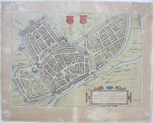 Wesel Westfalen kolor Orig Kupferstich Vogelschau 1588 Braun Hogenberg