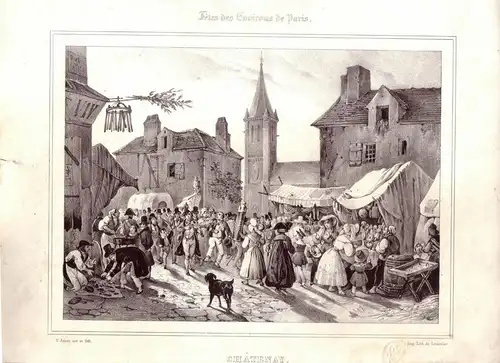 Fêtes des Environs de Paris Chatenay Aquatinta Adam 1825 Lemercier