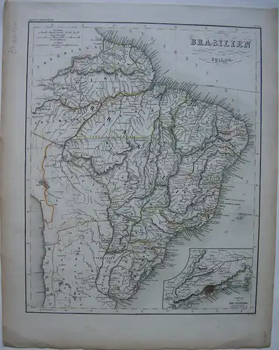 South America Südamerika Brasilien kolor Orig Stahlstich 1854 Biedermann