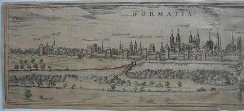 Worms Rheinland Pfalz kolor Orig Kupferstich Braun Hogenberg 1584