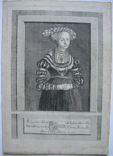 Margaretha Herzogin Bayern (1395 -1447) Orig Kupferstich um 1750 Zimmermann