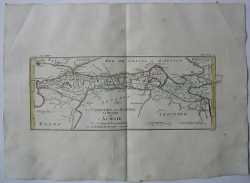 Griechenland Achaia Corinth  kolor Kupferstichkarte Bocage 1786 Antike Hellas