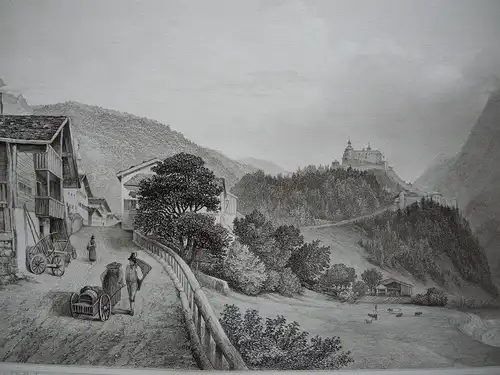 Festung Werfen Salzburg Orig. Stahlstich C. Huber 1847