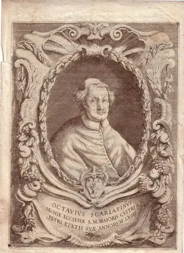 Octavio Scarlattini scrittore Bolognese Portrait Kupferstich 1750 Muschelmedaill