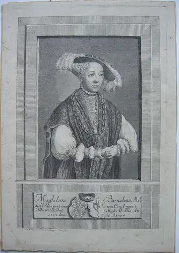Maddalena Visconti (um 1366 -1404) Portrait Orig Kupferstich um 1750