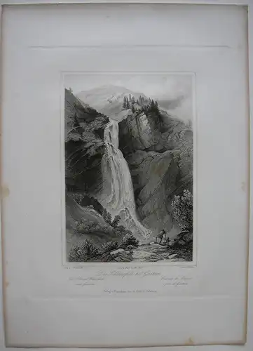 Schleierfall bei Gastein Salzburg Orig. Stahlstich C. Huber 1847