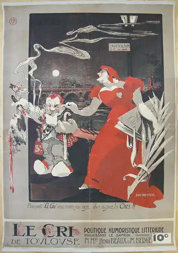 Plakat affiche Le Cri de Toulouse Cabaret politique Lithografie Metteix 1900