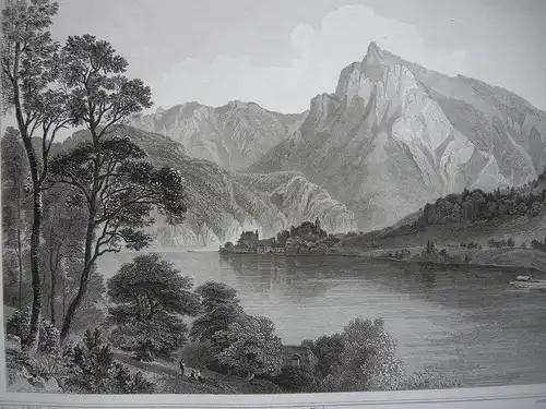 Traunkirchen Spitzelstein Traunsee Oberösterreich Orig. Stahlstich Robock 1847