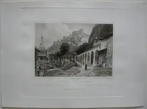 Kirchhof St. Peter Salzburg Orig. Stahlstich C. Huber 1847