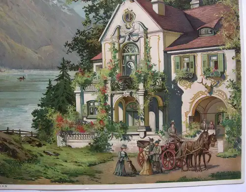 Theodor Guggenberger Königsee mit Watzmann Orig. Chromolithografie 1890