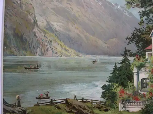 Theodor Guggenberger Königsee mit Watzmann Orig. Chromolithografie 1890