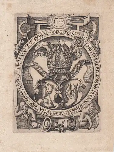 Wappen Johannes Schroedel Abt Kloster St. Emma Schottland Kupferstich 1600