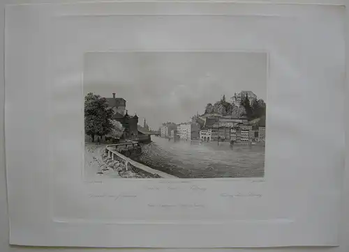 Vorstadt Stein in Salzburg Orig. Stahlstich C. Huber 1847