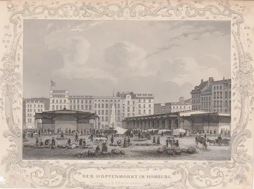 Hamburg Hopfenmarkt Orig. Stahlstich J. Gray bei Berendsohn 1840