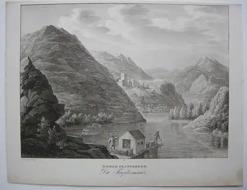 Teufelsmauer Niederösterreich Orig Lithographie Alt Kunike 1824 Donau Dürnstein