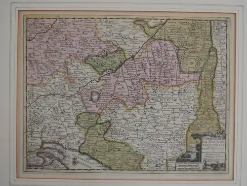 Süden Baden-Württemberg kolor Kupferstichkarte van der Aa 1720 Bodensee gerahmt
