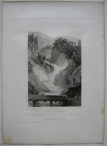Lender Wasserfall Kitzlochklamm Salzburg Orig. Stahlstich C. Huber 1847