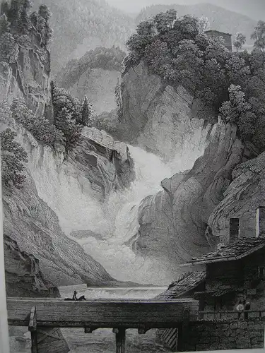 Lender Wasserfall Kitzlochklamm Salzburg Orig. Stahlstich C. Huber 1847