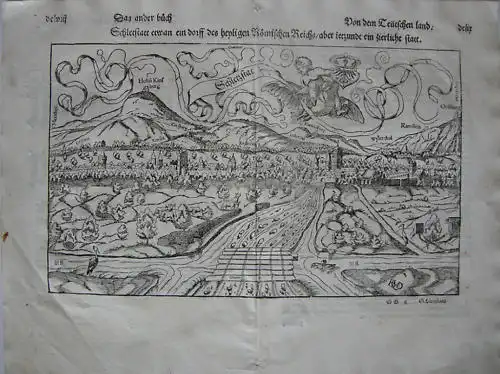 Seb Münster Schlettstatt Sélestat Orig Holzschnitt 1580 Elsass Alsac France