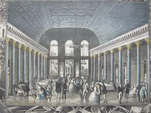 Wiesbaden Nassau Kursaal Randdarstellungen Orig. Farblithografie Hohbach 1836