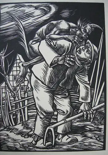 Rudolf Schiestl Der Teufel holt einen Bauern Orig. Holzschnitt 1926