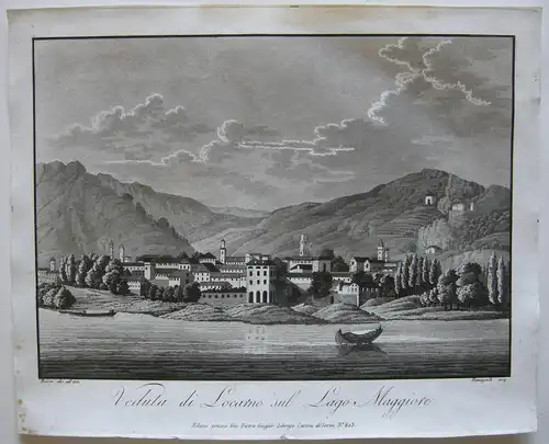 Veduta Locarno Lago Maggiore Ticino Schweiz Orig Aquatinta Bussi 1800 Suiza
