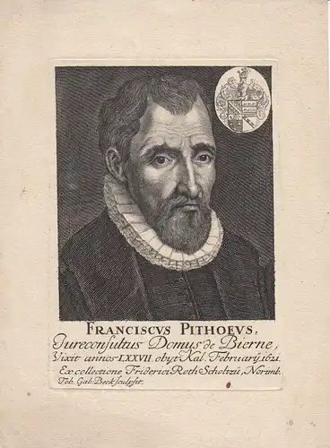 Francois Pithou (1543-1621) französischer Anwalt Schriftst Orig Kupferstich 1700