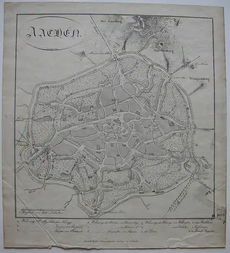 Aachen Stadtplan Orig Lithografie 1819 Monarchenkongress
