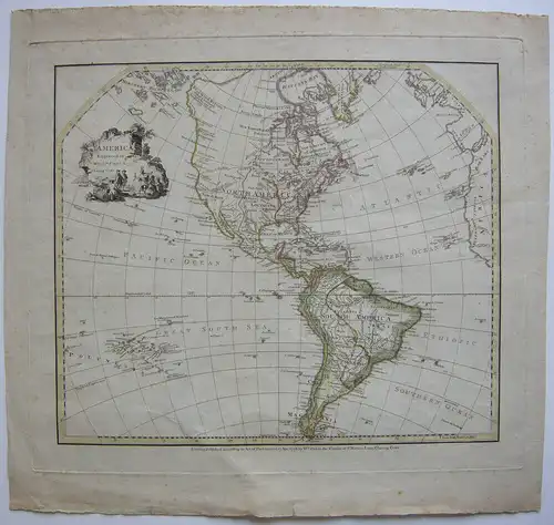 North South America Kontinentkarte kolor Orig Kupferstichkarte Faden 1776