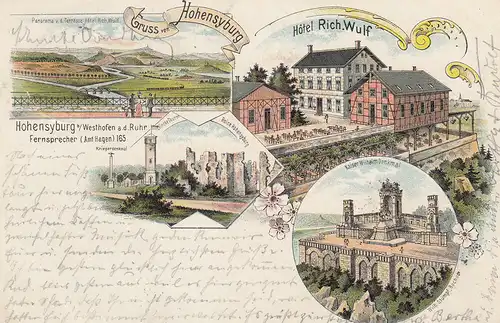 Ak Hohensyburg Westhofen Dortmund Hotel Wulf Panorama Litho gel 1898