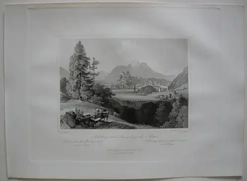 Salzburg vom Kreuzberge bei Aigen Orig. Stahlstich W. Lange 1847