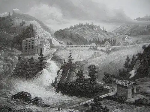 Wildbad Gastein Wasserfall Salzburg Orig. Stahlstich C. Huber 1847