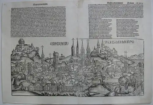 Bamberg Gesamtansicht Orig Holzschnitt Schedel 1493 Franken 1. gedruckte Ansicht
