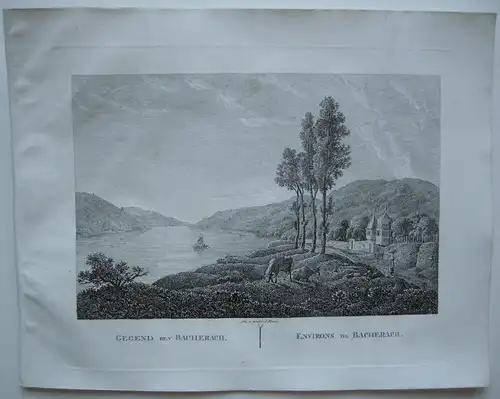 Bacherach Bingen Rhein Orig Kupferstich J. Roux 1822 Rheinland Pfalz