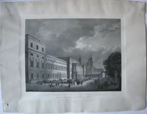 München Residenz Nordseite Hofgarten Orig Lithografie Bergmann Jodl 1850