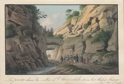 C. H. Beichling (1803-1876) Tor im Uttewalder Grund Orig Umrissradierung 1850
