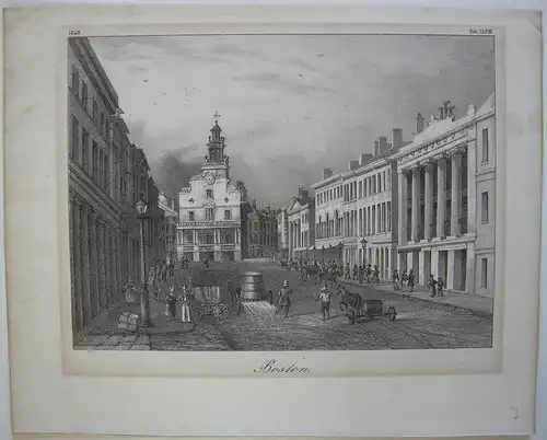 Boston Main Street Massachusetts Orig Lithografie 1840 USA