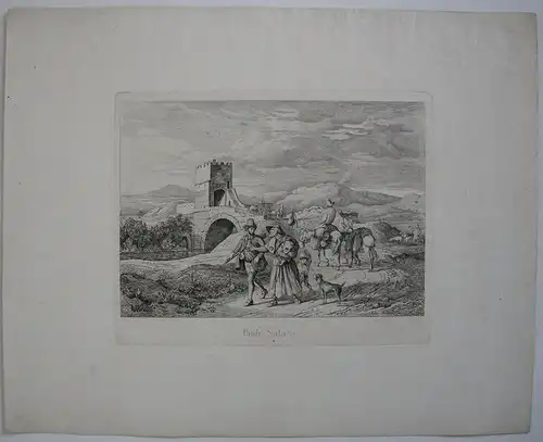 Ludwig Richter (1803-1884) Ponte Salaro Italia Roma Orig Radierung 1831