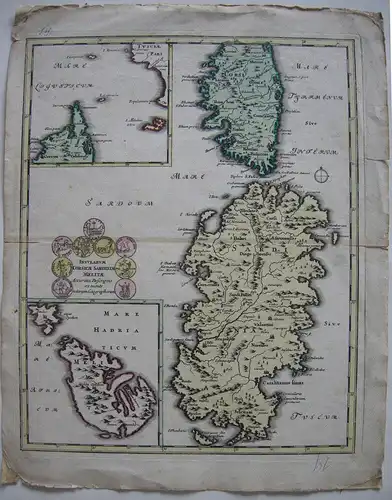 Sardegna Corse Sardinien Malta Korsika kolor Orig Kupferstichkarte Weigel 1720