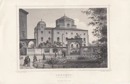 Dresden Neue Synagoge Sachsen Orig. Stahlstich 1850 Thümling